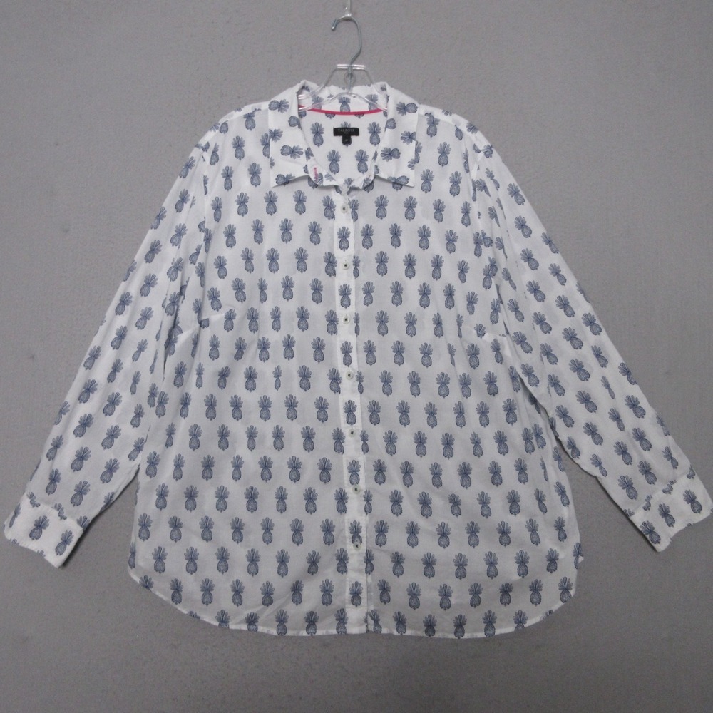 Talbots Top Plus 2X Blue Pineapple Button Up Long… - image 2